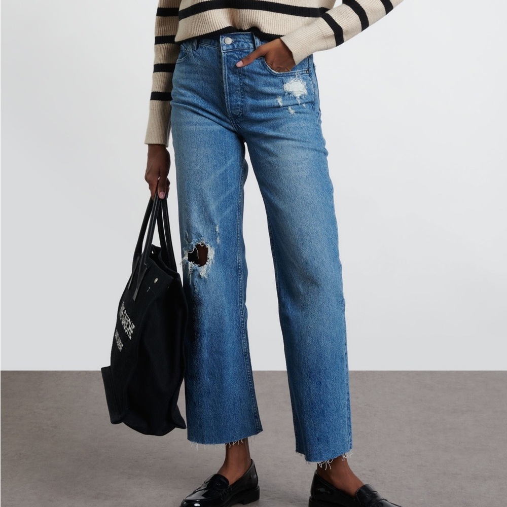 Boyish “The Mikey” Blue Distressed High Waist Wide Leg Jeans